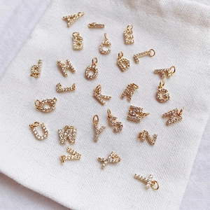 18k gold plated alphabet pendants with micro-pave cubic zirconia for DIY jewelry making