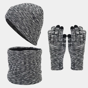 Winter Knitted Beanie Neck Warmer And Touch Screen Gloves Space Dye Acrylic Thermal Fleece Lined For Men Women