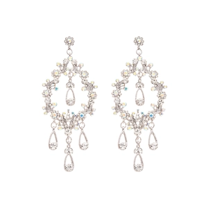 Exquisite silver drop earrings with rhinestones and tassel hollow teardrop design