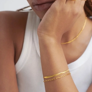 Chic gold-plated paperclip and snake chain bracelet set for women in stacked style