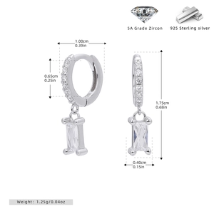 Technical dimensions of S925 silver earrings featuring 5A grade zircon stone pendants