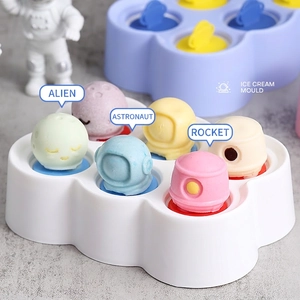 Space-themed silicone popsicle mold with astronaut and rocket shapes for creative DIY ice cream