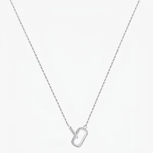 925 Sterling Silver Necklace Interlocking Double Rectangle Pendant Micro Pave Zircon Geometric Minimalist Women Jewelry