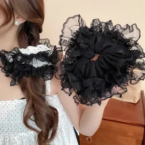 Chouchou En Dentelle Style Français Surdimensionné Tissu À Pois À Volants Élastique Élégant Accessoire Cheveux Pour Femmes