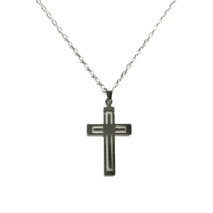 Luminous stainless steel cross pendant necklace with a glow-in-the-dark hollow design