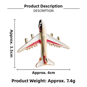 Detailed view of alloy airplane brooch with size 4x3.5cm and weight 7.4g specifications