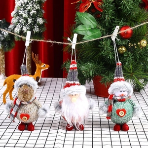Christmas Hanging Ornaments Knitted Fabric Santa Snowman Reindeer Plush Dolls For Holiday Party Tree Decor