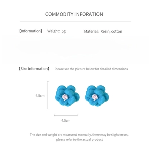 Fiche technique des boucles d'oreilles fleurs en résine bleue avec détails précis