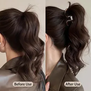 Comparison showing high ponytail lift with tortoise shell wave hair claw clip