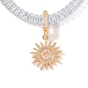 French vintage style sunflower necklace with rectangle crystals and gold plated metal