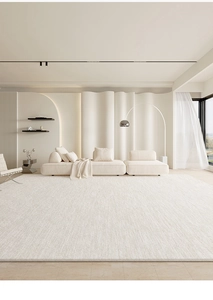 Macro shot of cream-colored waterproof carpet with minimalist woven texture in a living room