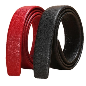 Rolled red and black split leather belts with lychee texture and no buckle