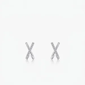 925 Sterling Silver X-Shape Stud Earrings For Women Minimalist Micro Inlaid Zirconia Geometric Cross Earrings Jewelry Gift