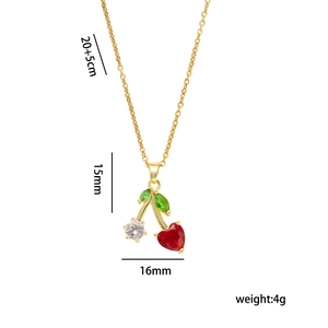 Gold cherry heart necklace with dimensions 20+5cm chain and 15mm pendant size