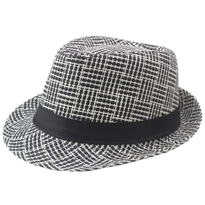 Breathable summer straw fedora for men with black and white texture and ribbon band
