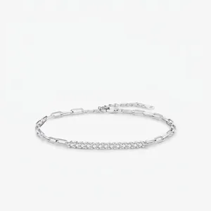 Moissanite Bracelet 925 Sterling Silver Adjustable Paperclip Link Chain Minimalist Luxury Fashion Jewelry For Women