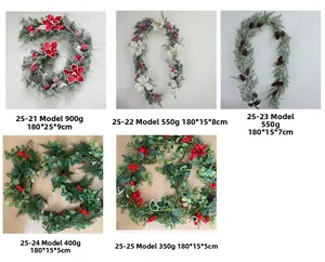Five styles of 180cm Christmas garlands featuring pine cones, red berries and green needles