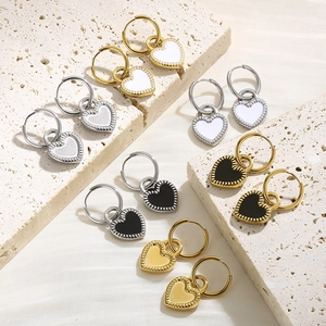 Heart Hoop Earrings 316L Stainless Steel Enamel Drip Oil Contrast Color Heart Pendant Jewelry Fashion Sweet For Women