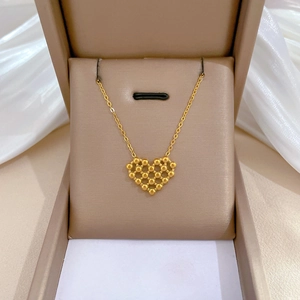 Hollow Heart Pendant Necklace Titanium Steel Gold Plated Minimalist Beaded Clavicle Chain For Women Elegant Accessory
