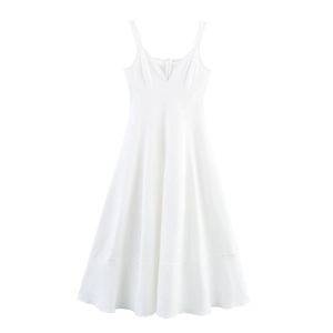 Abito Lungo Bianco Elegante Con Scollo A V Senza Maniche Donna Stile Hepburn Vita Alta Poliestere Linea A Cerniera