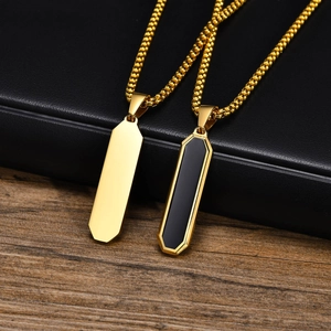 Geometric Octagonal Bar Pendant Necklace Stainless Steel Enamel Simple Punk Style Fashion Accessory For Men Women