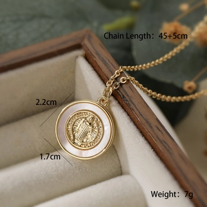 18K gold plated shell cross pendant necklace with 45+5cm chain in a wooden gift box