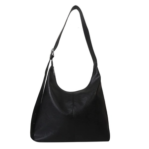 Retro black leather Hobo shoulder bag with adjustable strap on white background