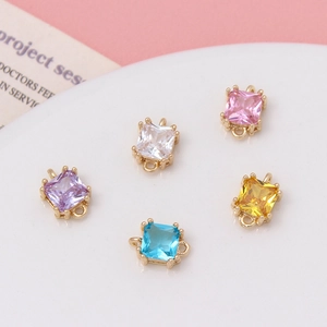 Square zircon crystal pendants in various colors with golden metal settings for DIY jewelry
