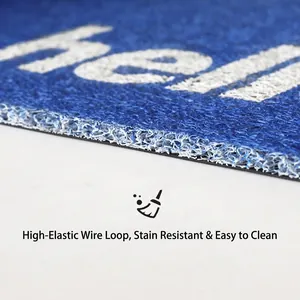 Blue Hello PVC coil door mat with high elastic non-slip texture for entryway