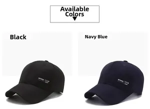 Side view of black and navy blue baseball caps featuring embroidered SPORT CAP text detail