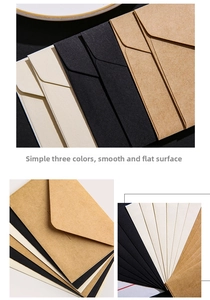 Detail of vintage kraft paper mini envelopes in beige, black, and natural brown colors