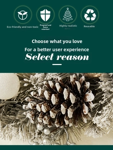 Close-up of frosted needles, silver berries and pine cones on a Christmas wreath