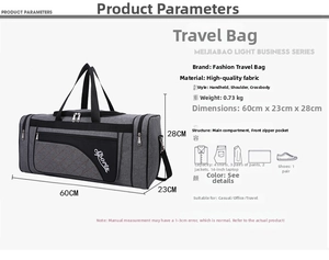 Detailed view of oxford fabric travel bag with 60x23x28cm size and large capacity