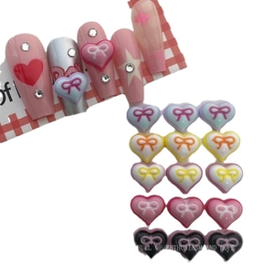 Colorful resin heart and bow nail art charms set with five assorted vibrant colors