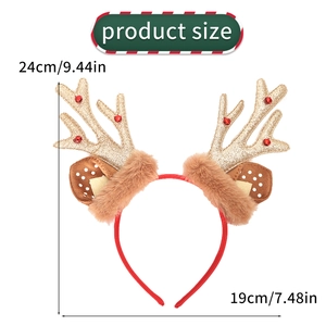 Christmas reindeer antler headband with sequins and bells, dimensions 24cm by 19cm