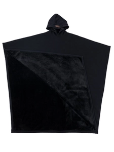 Dettagli del poncho punk nero con fodera in pile spesso e dettagli in pelle