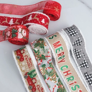 Christmas wired ribbon with buffalo check reindeer truck and tree festive decor crafts