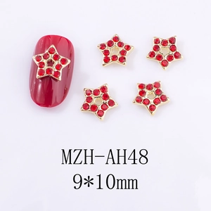 Détails de bijoux d'ongles en étoile dorée 9x10mm avec strass rouges et centre creux