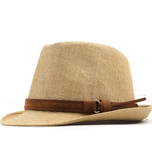 Summer Straw Woven Fedora Hat Breathable Sun Protection Panama Style Jazz Cap With Suede Band Metal Ring Men Women