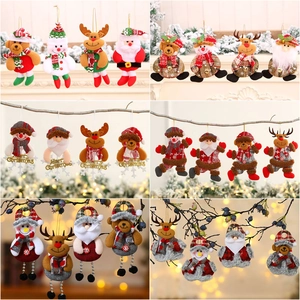 Christmas tree hanging ornaments featuring plush Santa, Snowman, Reindeer, and Bear dolls