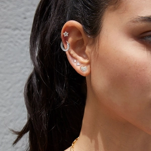 Five-piece S925 sterling silver heart and star stud earring set with pavé crystals