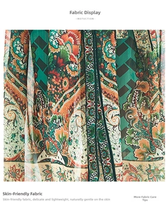 Nahaufnahme von Paisley-Druckstoff mit leichter Chiffon-Textur und Ethno-Mustern
