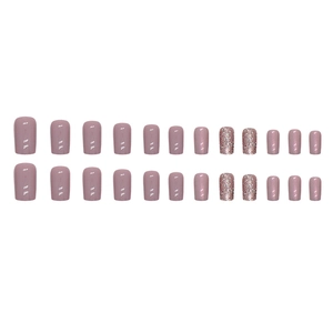 Sparkling aurora pink-purple square fake nails in a 24-piece professional set