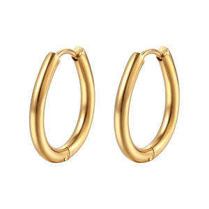 Minimalist gold oval U-shaped hoop earrings made of polished stainless steel for women