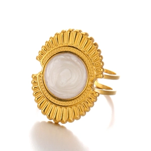 Bague soleil minimaliste dorée avec incrustation blanche et anneau ouvert réglable au doigt