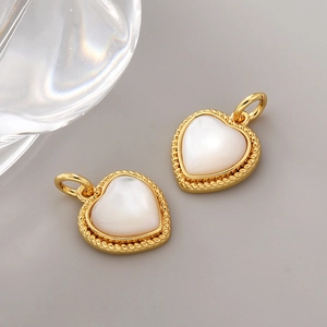 Elegant 18K gold plated heart charm pendants with mother of pearl inlay for jewelry making