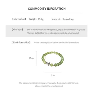 Detailed view of chalcedony fish bracelet with dimensions showing 18cm length and 1cm beads