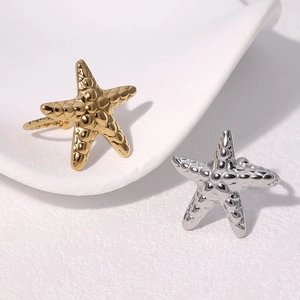 Starfish Open Ring Stainless Steel 18K Gold Plated Minimalist Textured Adjustable Finger Jewelry For Women