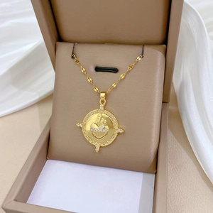 Luxury gold titanium steel necklace with heart cross medallion pendant in a gift box