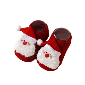 Red Christmas Santa baby non-slip floor socks with 3D plush knit design and grip